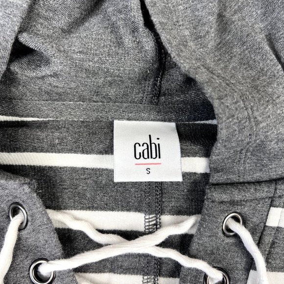 CAbi Womens #5324 Windward Hoodie Top Size Small Gray White Striped Lace Up Neck - Picture 5 of 9